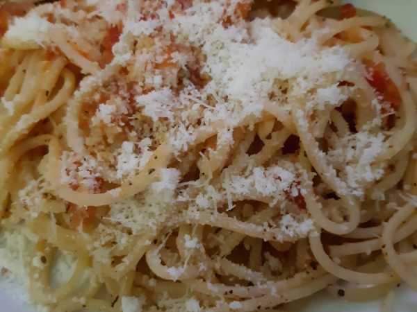 Photo réelle de la recette Spaghettis à l’ail et aux tomates
